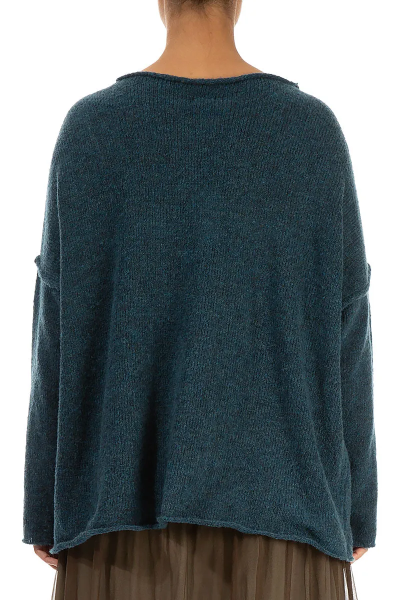 Asymmetrical Seams Teal Wool Sweater