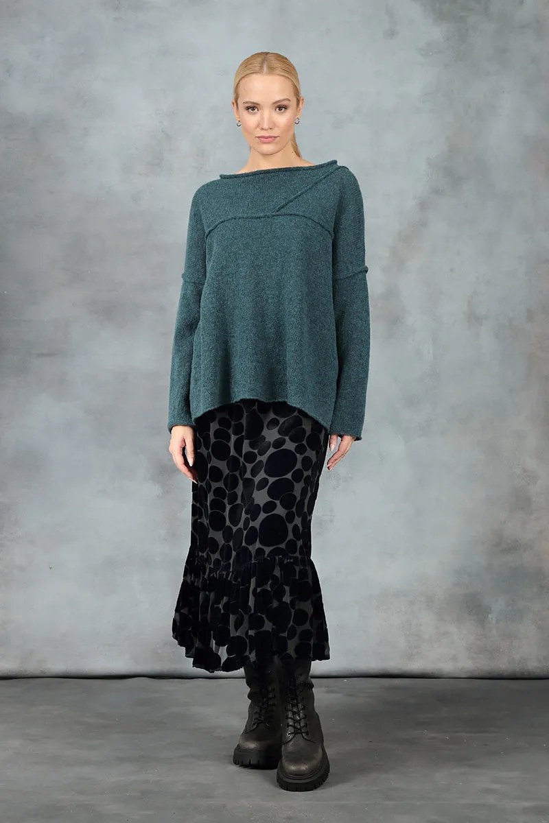 Asymmetrical Seams Teal Wool Sweater
