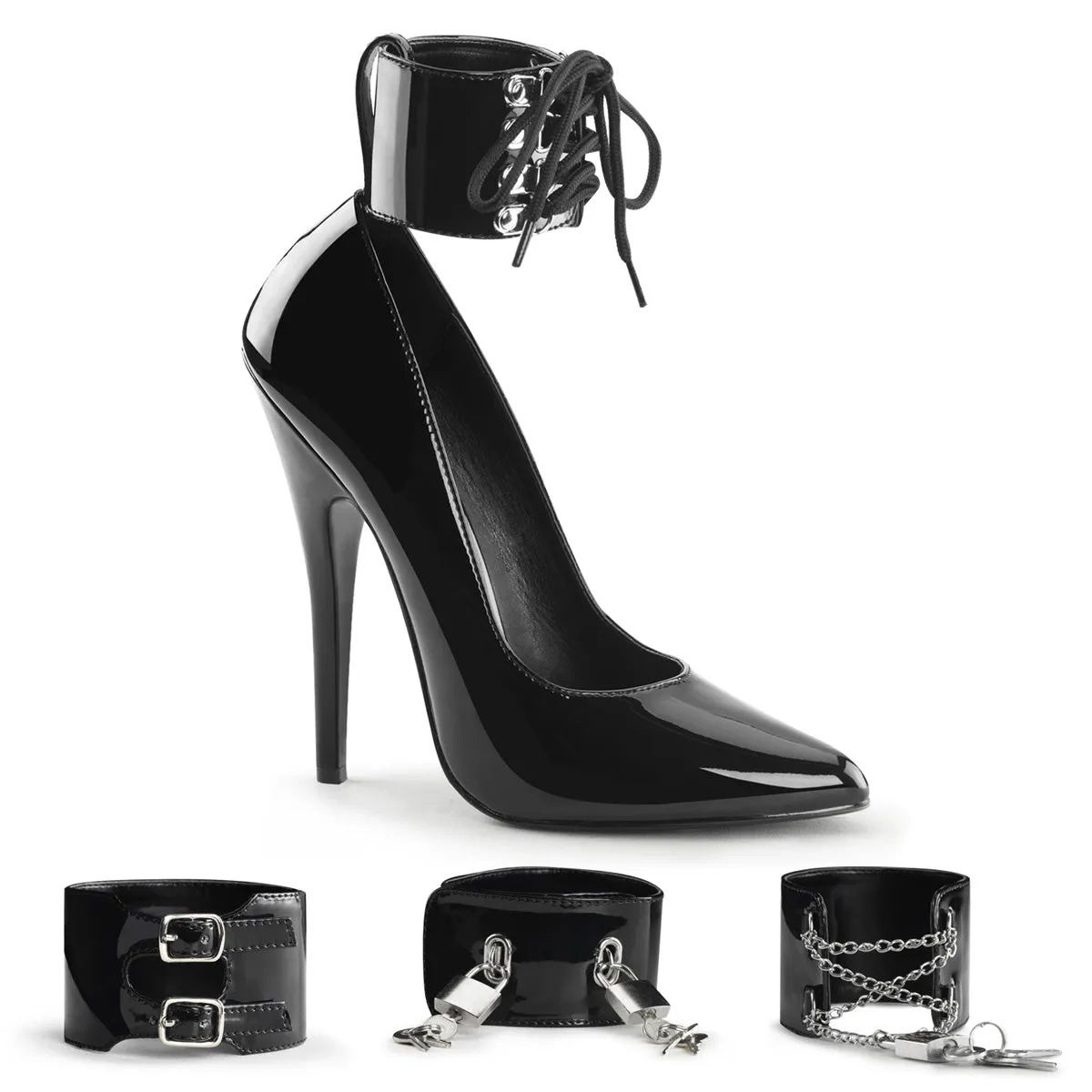 DOMINA-434 Devious Domina Black Patent Sexy Single Soles (Fetish Footwear)