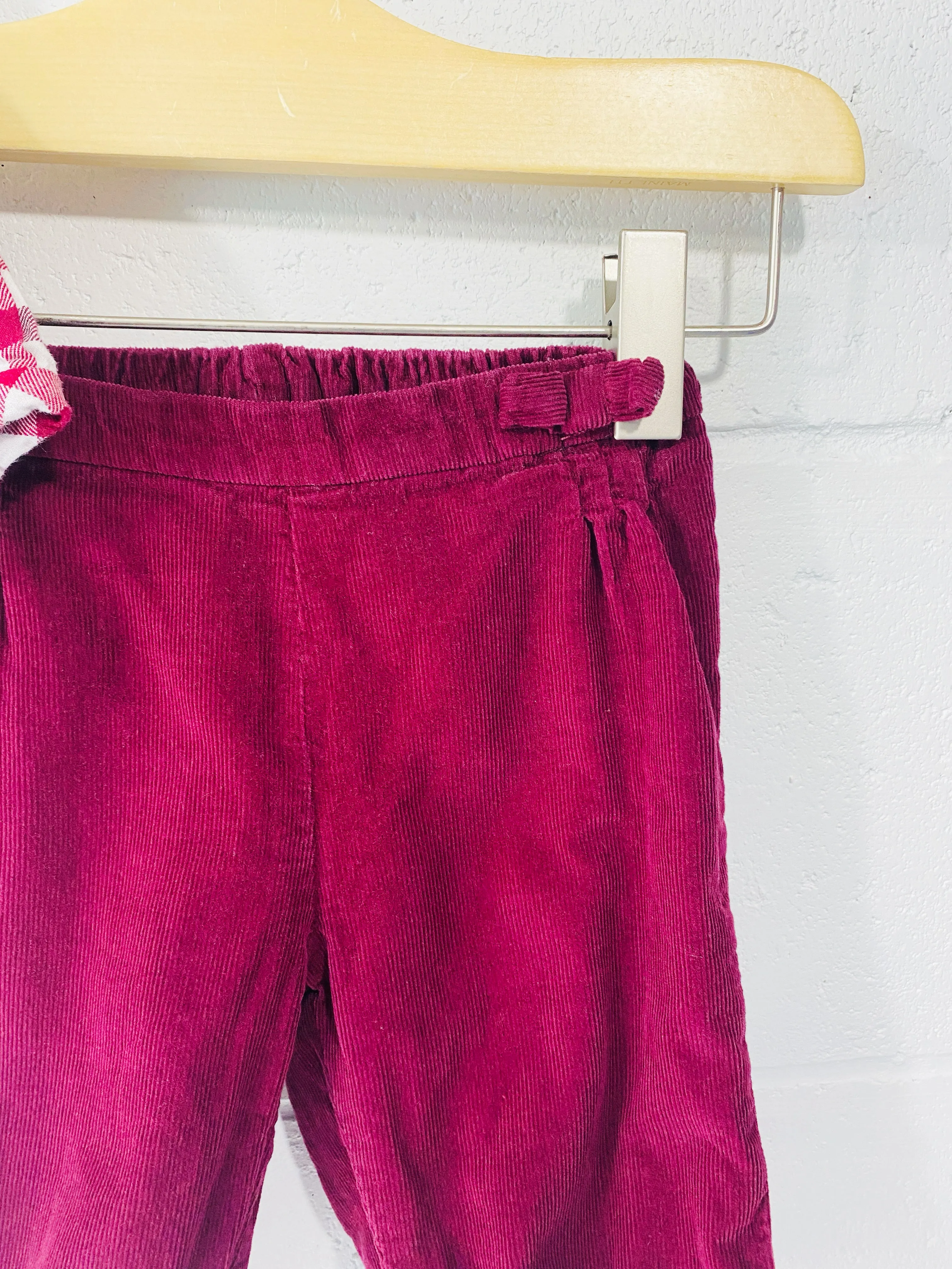Jacadi Burgundy Gingham Check Top   Corduroy Pants Outfit, 6 months