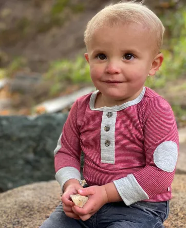 Me & Henry - Baby Stripe Henley Onesie in Red