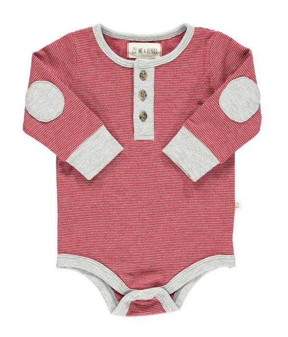 Me & Henry - Baby Stripe Henley Onesie in Red