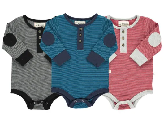Me & Henry - Baby Stripe Henley Onesie in Red
