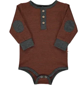 Me & Henry - Baby Stripe Henley Onesie in Rust